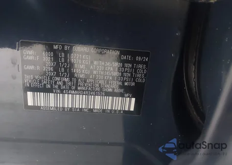 2024 Subaru Ascent Limited 8-Passenger z USA, uszkodzony, nr VIN 4S4WMARD4R3461526